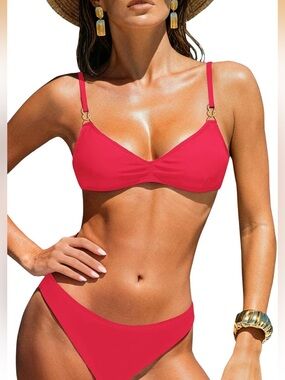 Triangle Bikini Set Sexy V Neck Spaghetti Strap Cheeky Swimsuit nwt